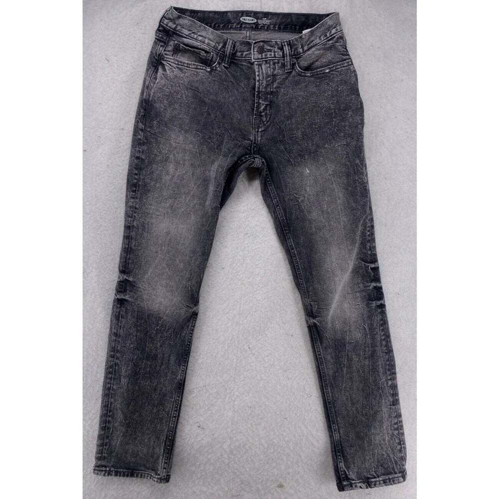 Old Navy Men Slim Built-In Tough Flex Jeans 29x30 Gray Acid Wash Denim Black